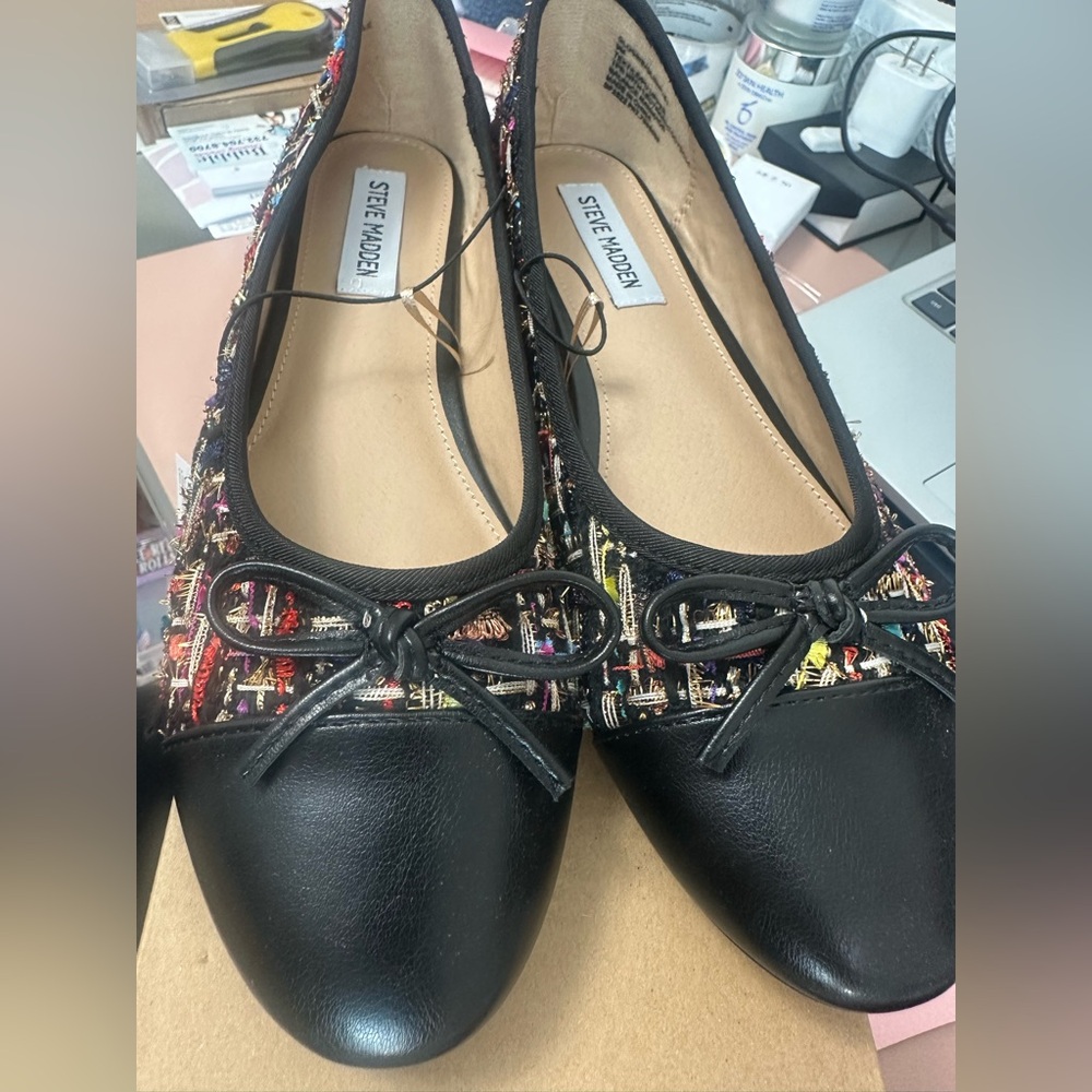 Steve Madden Black Tweed-Accent Ballet Flats